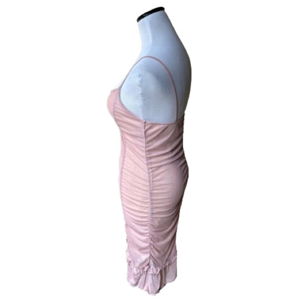 NWT Liz & Sara Junior’s Pink Ruched Ruffle Spaghetti Strap Bodycon Dress. Size L - Picture 5 of 8